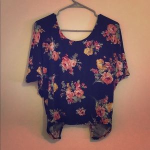 Floral cotton T-shirt with an open back